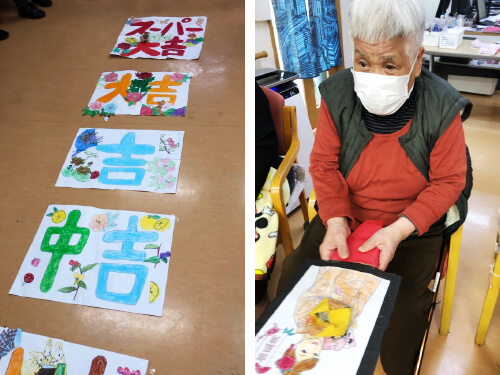 手作りの羽子板とおみくじ